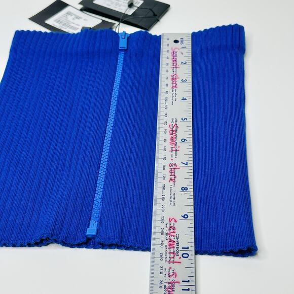YSL Saint Laurent Size XS Ribbed Knit Strapless Top Front Zip Blue NWT $690 - Picture 11 of 12